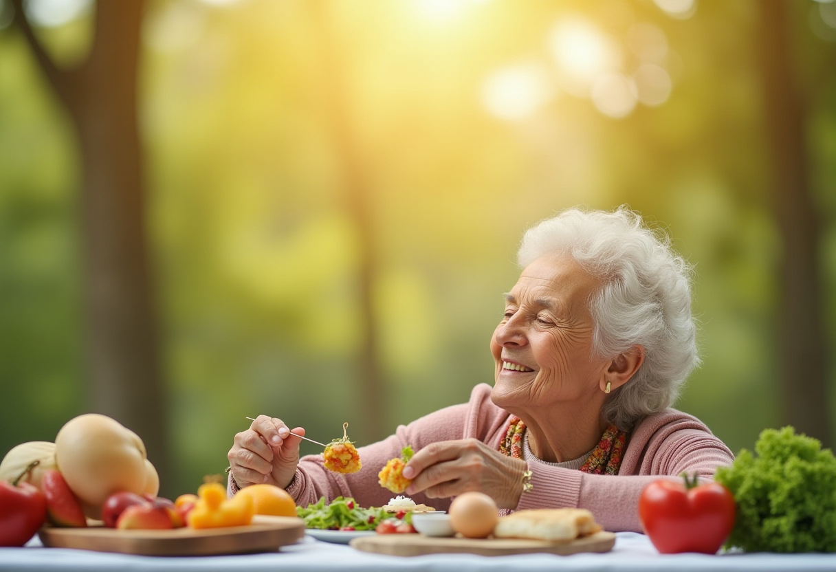 Щастлива възрастна двойка с здравословна храна